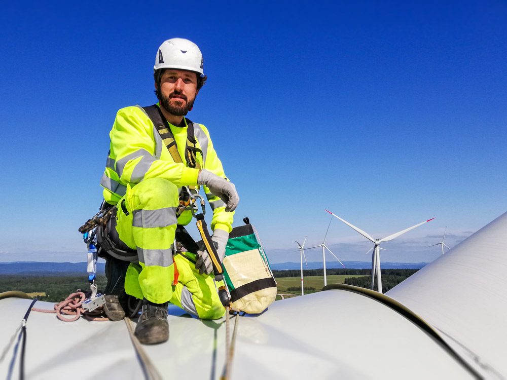 Worker on wind turbine