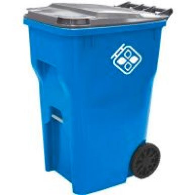 a curbside recycling cart that’s made from recycled plastic